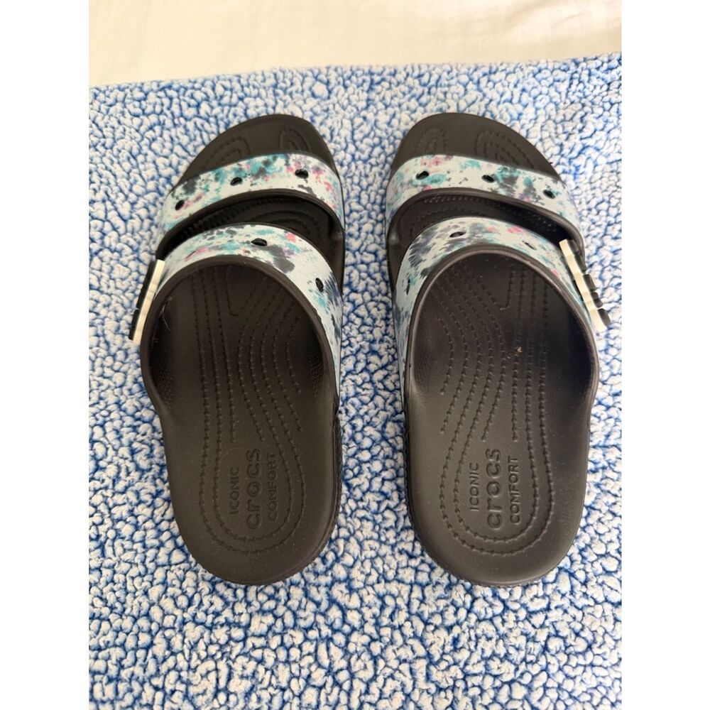 Crocs Comfort Slides Sandals Women's Size 6 Black Teal Pink Speckle